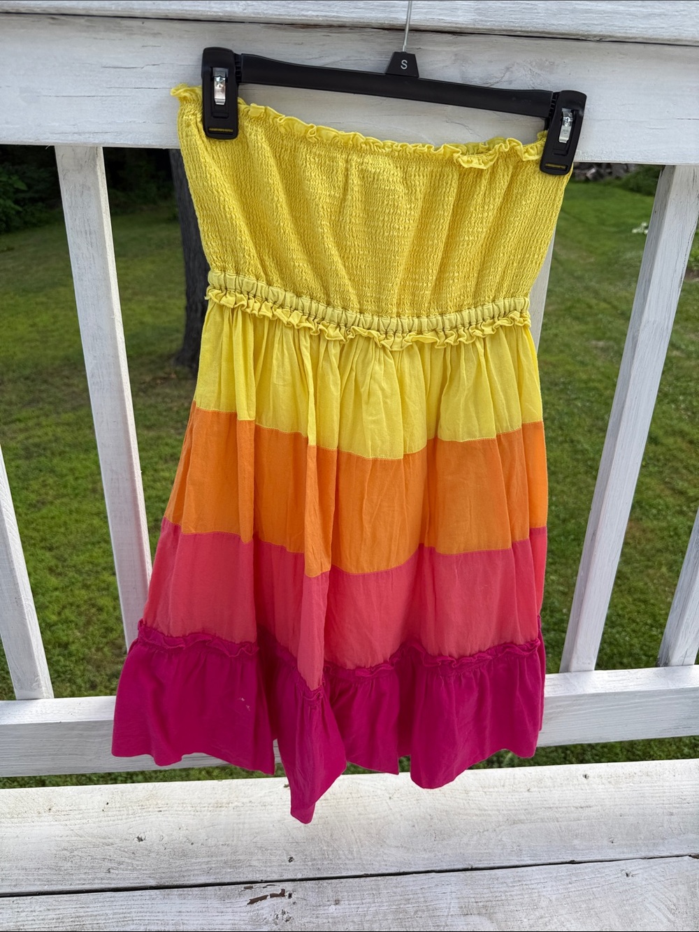 PINK Victoria's Secret Yellow Orange Pink Tiered Smocked Dress